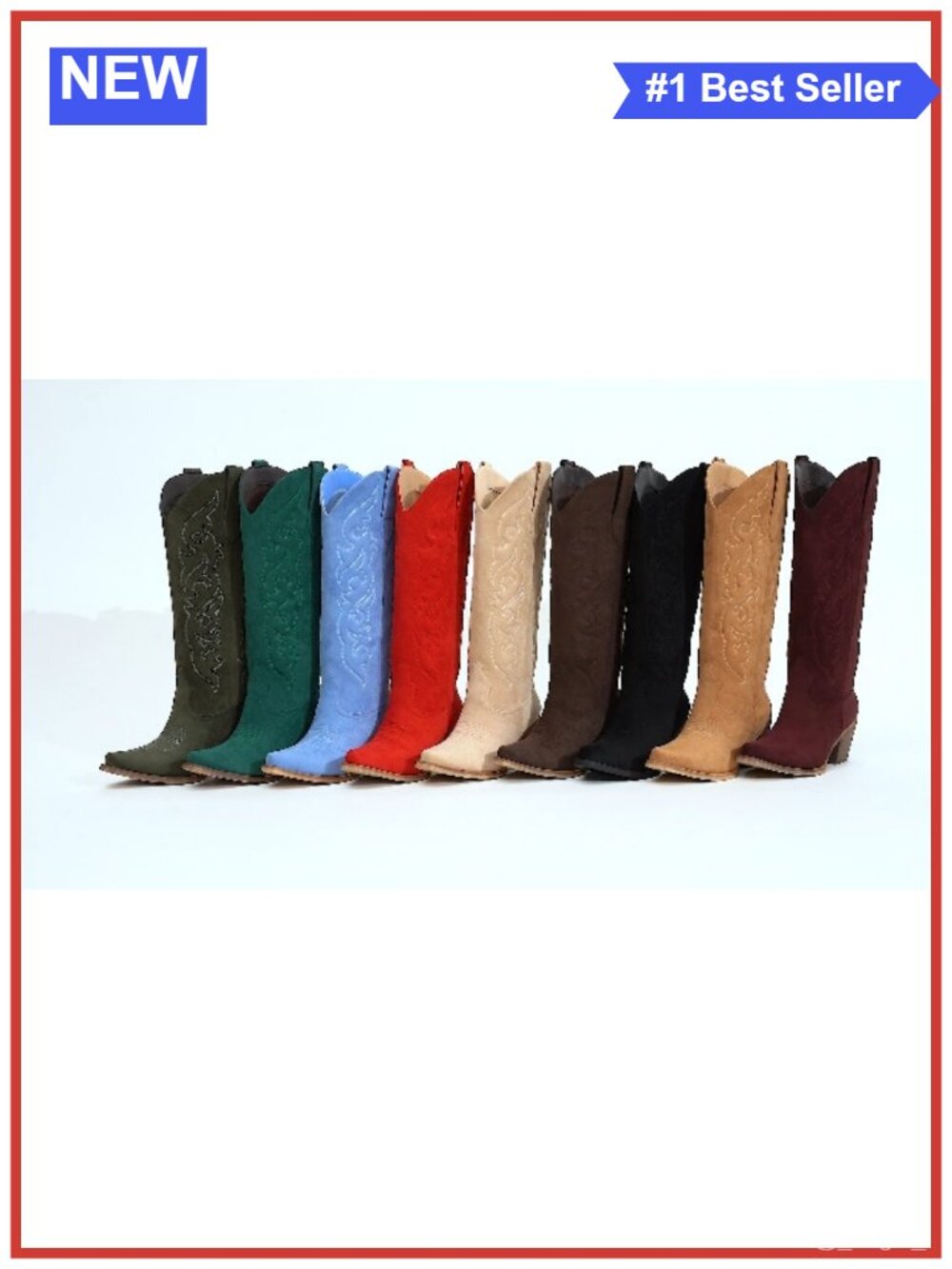 Knee High Faux Suede Cowboy Boots Pointed Toe Block Heel Western - Picture 6 of 6